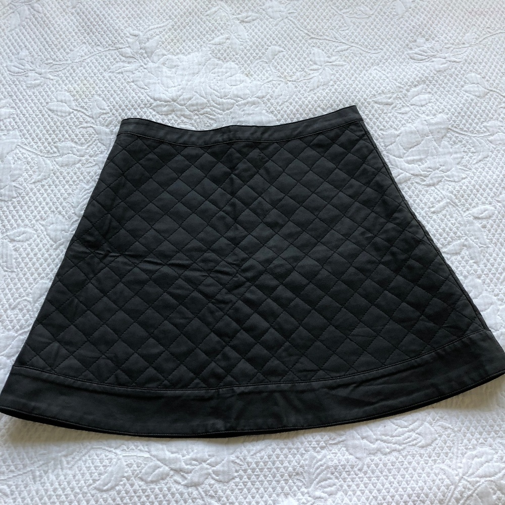 UO Black Vegan Faux Leather Quilted Circle Skirt